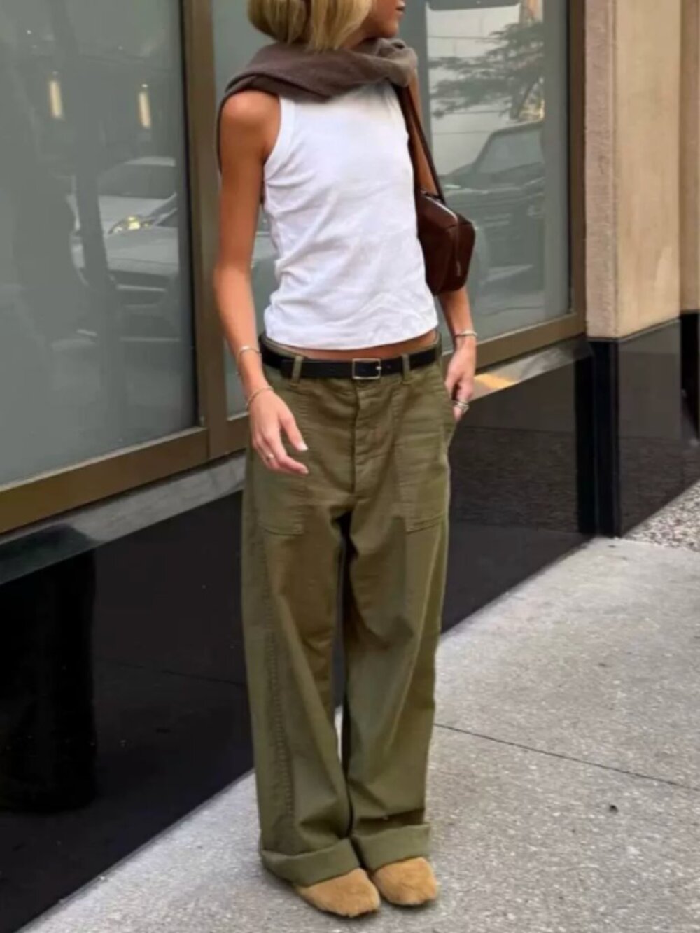 NWT R13 Wide Leg Utility Pant - Olive Military Green Sz 25/29